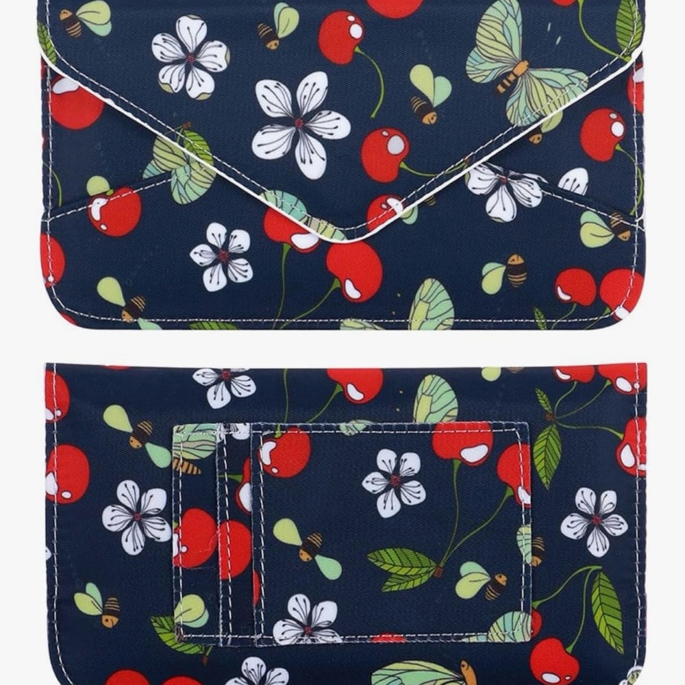 Floral and Cherry Print Envelope Wallet